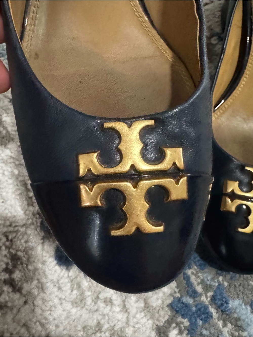 Tory Burch Black Leather Flats with Gold Logo Accent - Picture 9 of 9